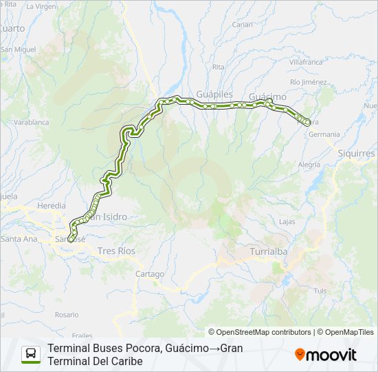 Mapa de SAN JOSÉ - GUÁCIMO - POCORA de autobús