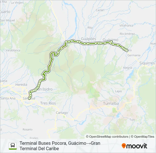 SAN JOSÉ - GUÁCIMO - POCORA Bus Line Map