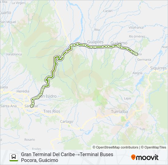 Mapa de SAN JOSÉ - GUÁCIMO - POCORA de autobús