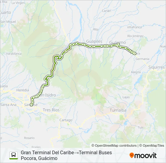 SAN JOSÉ - GUÁCIMO - POCORA Bus Line Map