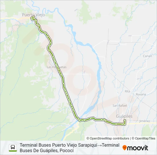 GUÁPILES - PUERTO VIEJO SARAPIQUÍ Bus Line Map