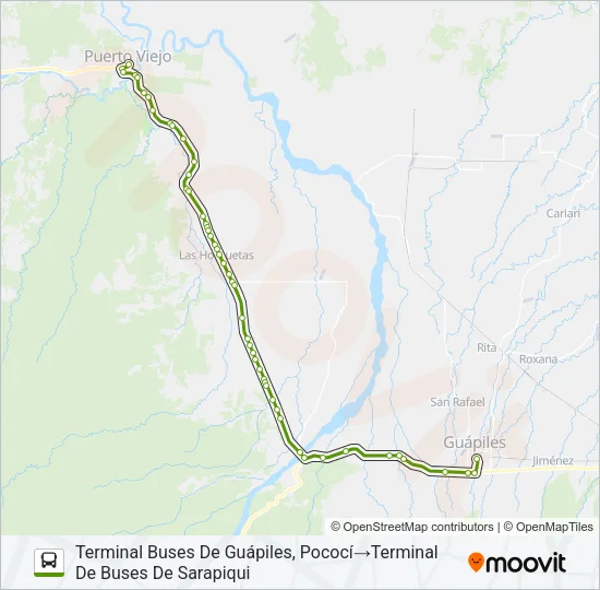 GUÁPILES - PUERTO VIEJO SARAPIQUÍ Bus Line Map