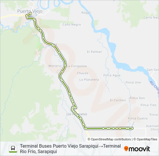 PUERTO VIEJO SARAPIQUÍ - RÍO FRÍO Bus Line Map