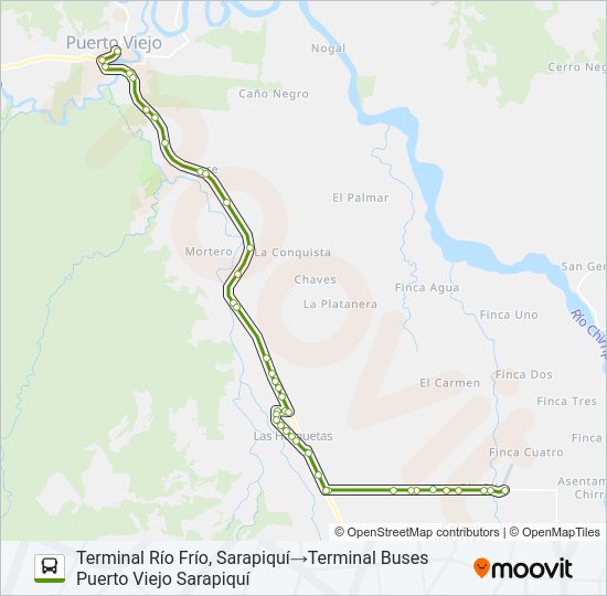 Mapa de PUERTO VIEJO SARAPIQUÍ - RÍO FRÍO de autobús