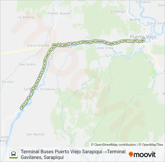 PUERTO VIEJO SARAPIQUÍ - LA VIRGEN Bus Line Map