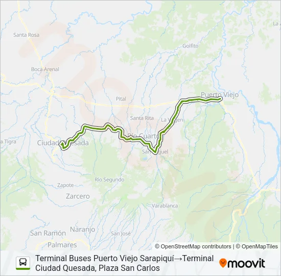 CIUDAD QUESADA - PUERTO VIEJO SARAPIQUÍ Bus Line Map