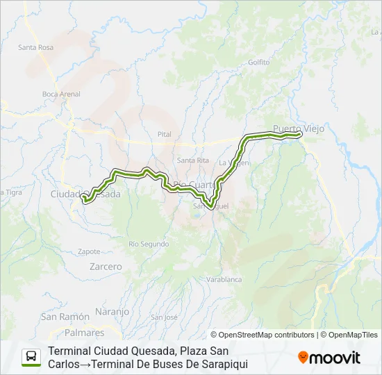 CIUDAD QUESADA - PUERTO VIEJO SARAPIQUÍ Bus Line Map