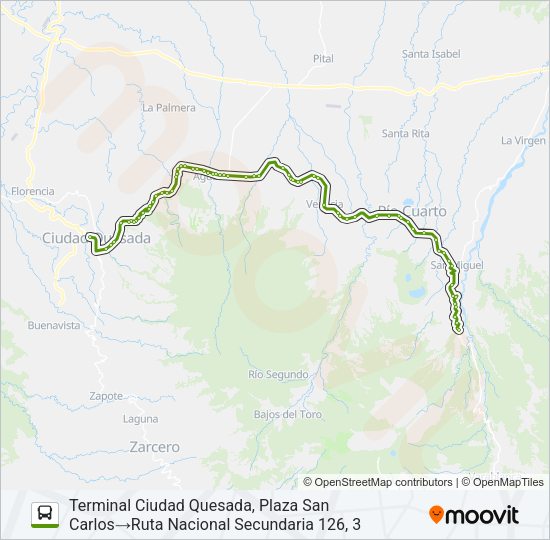 Mapa de CIUDAD QUESADA - PUERTO VIEJO SARAPIQUÍ de autobús