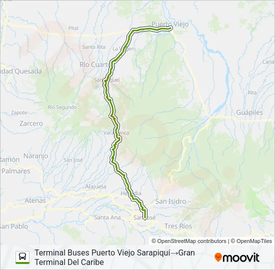 Mapa de SAN JOSÉ - PUERTO VIEJO DE SARAPIQUÍ POR VARA BLANCA de autobús