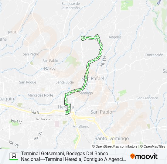 Mapa de HEREDIA - LA JOAQUINA de autobús