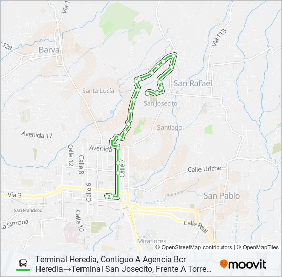 Mapa de HEREDIA - BAJO LOS MOLINOS de autobús