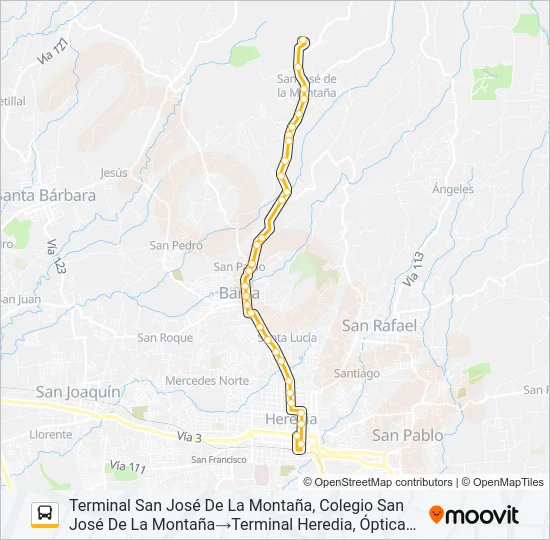HEREDIA - SAN JOSÉ DE LA MONTAÑA Bus Line Map