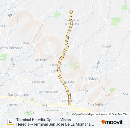 Mapa de HEREDIA - SAN JOSÉ DE LA MONTAÑA de autobús