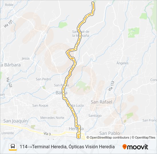 Mapa de HEREDIA - SAN JOSÉ DE LA MONTAÑA de autobús