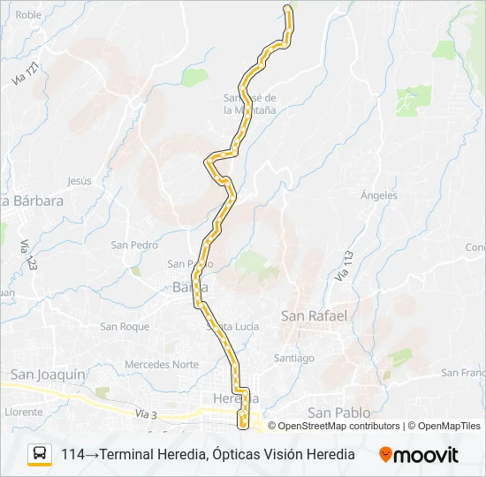 HEREDIA - SAN JOSÉ DE LA MONTAÑA Bus Line Map