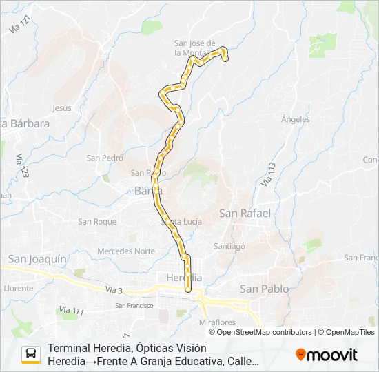 HEREDIA - SAN JOSÉ DE LA MONTAÑA Bus Line Map