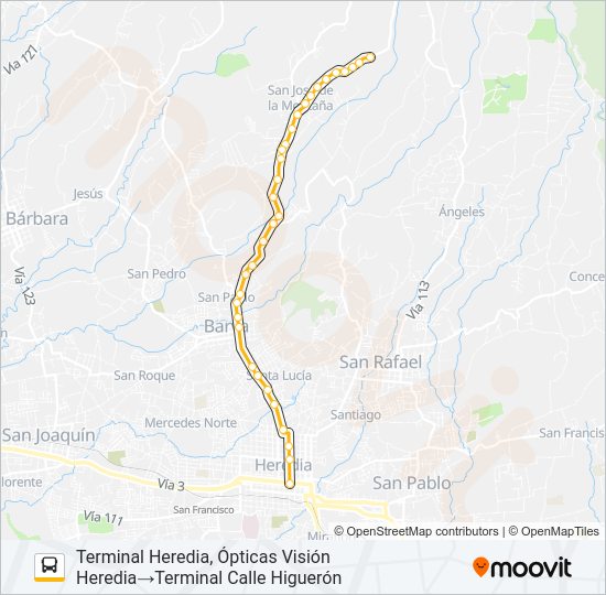 Mapa de HEREDIA - SAN JOSÉ DE LA MONTAÑA de autobús
