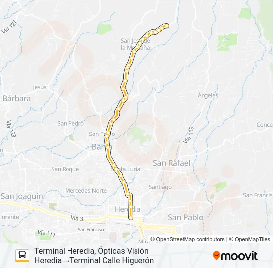 HEREDIA - SAN JOSÉ DE LA MONTAÑA Bus Line Map