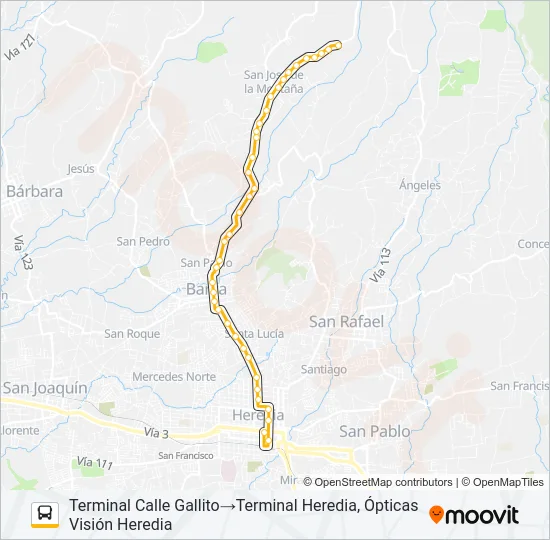 HEREDIA - SAN JOSÉ DE LA MONTAÑA Bus Line Map