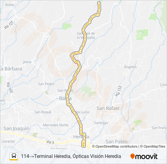 HEREDIA - SAN JOSÉ DE LA MONTAÑA bus Line Map
