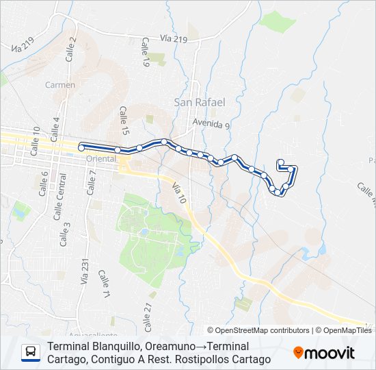 CARTAGO - EL BOSQUE - BLANQUILLO Bus Line Map