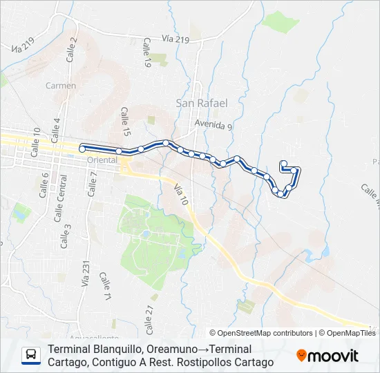 CARTAGO - EL BOSQUE - BLANQUILLO Bus Line Map