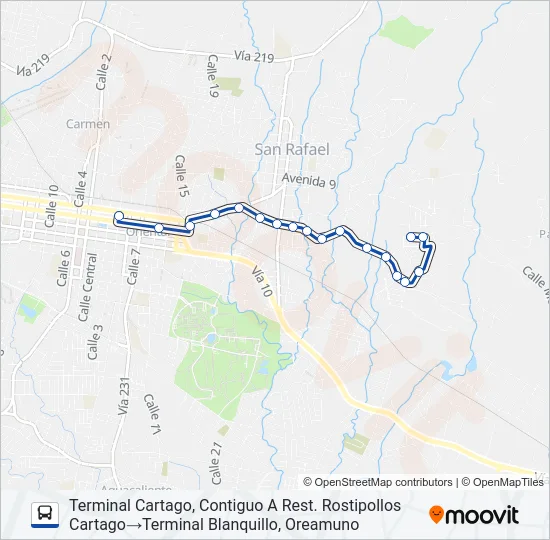 CARTAGO - EL BOSQUE - BLANQUILLO Bus Line Map