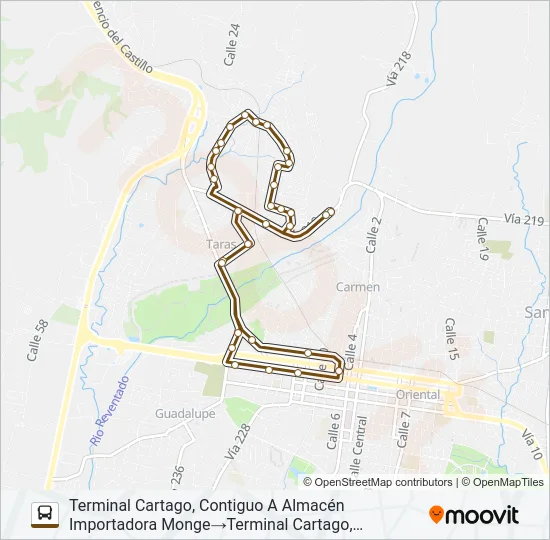 CARTAGO - PEDREGAL - LOYOLA - QUIRCOT Bus Line Map