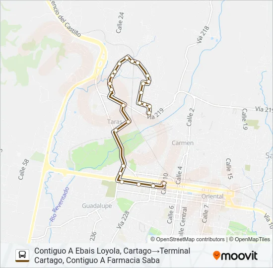CARTAGO - PEDREGAL - LOYOLA - QUIRCOT Bus Line Map