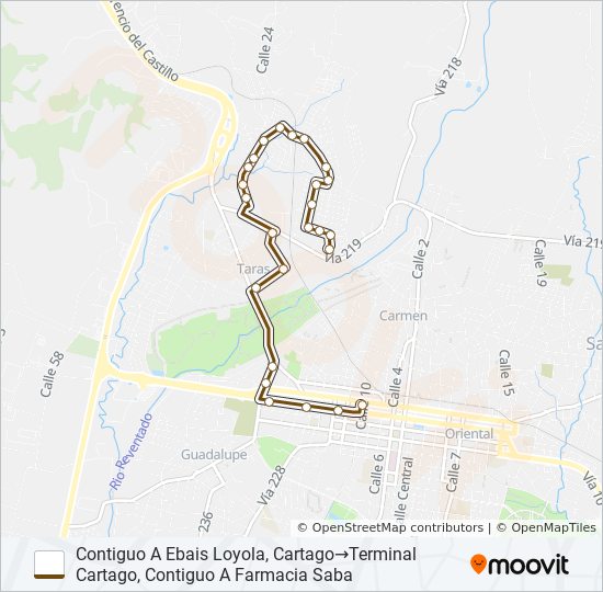 CARTAGO - PEDREGAL - LOYOLA - QUIRCOT bus Line Map