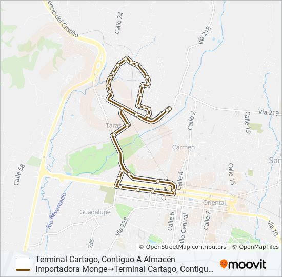 Mapa de CARTAGO - PEDREGAL - LOYOLA - QUIRCOT de autobús