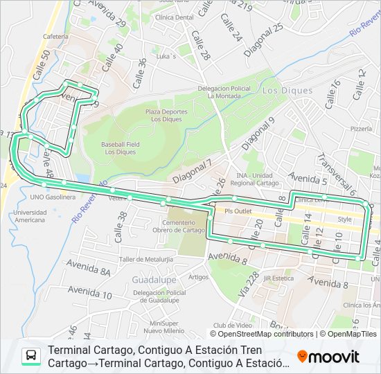 Mapa de CARTAGO - LA LIMA de autobús