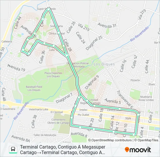 CARTAGO - TARAS - SAN NICOLÁS Bus Line Map