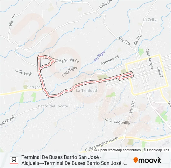 ALAJUELA - BARRIO SAN JOSÉ - SANTA RITA Bus Line Map