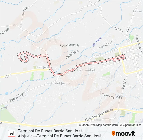 ALAJUELA - BARRIO SAN JOSÉ - URB. MIRASOL Bus Line Map