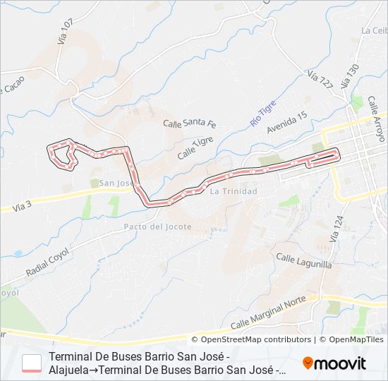 Mapa de ALAJUELA - BARRIO SAN JOSÉ - URB. MIRASOL de autobús