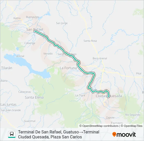 CIUDAD QUESADA - GUATUSO Bus Line Map