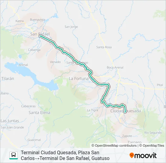 CIUDAD QUESADA - GUATUSO Bus Line Map