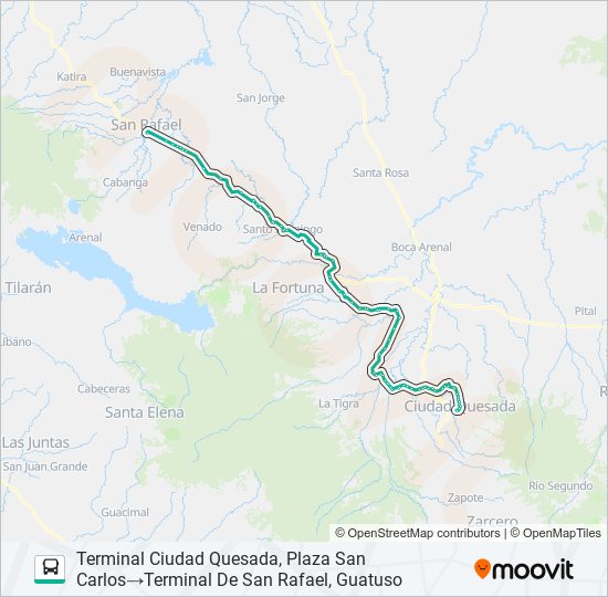 CIUDAD QUESADA - GUATUSO bus Line Map