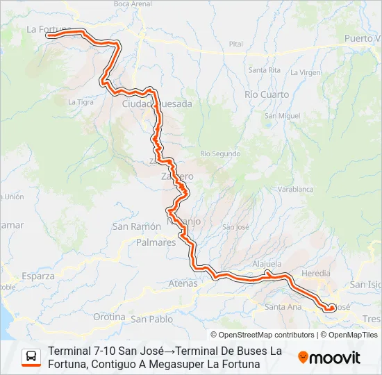 SAN JOSÉ - LA FORTUNA Bus Line Map