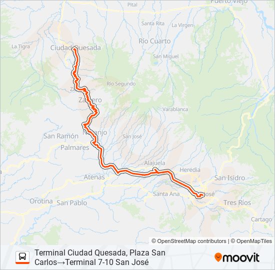 Mapa de SAN JOSÉ - CIUDAD QUESADA de autobús