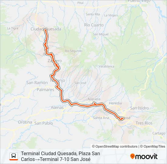 SAN JOSÉ - CIUDAD QUESADA Bus Line Map