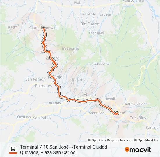 SAN JOSÉ - CIUDAD QUESADA Bus Line Map