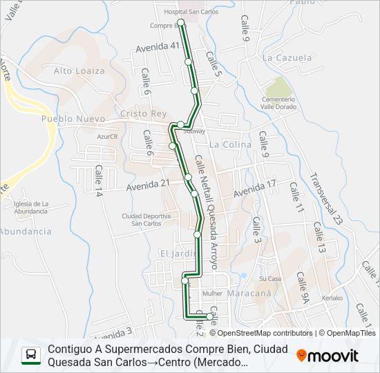 Mapa de CIUDAD QUESDA - COOCIQUE - HOSPITAL de autobús