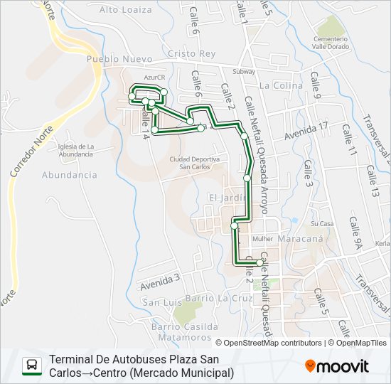 Mapa de CIUDAD QUESADA - SANTA FE - ARCO IRIS de autobús