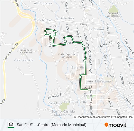 Mapa de CIUDAD QUESADA - SANTA FE - ARCO IRIS de autobús