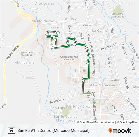 CIUDAD QUESADA - SANTA FE - ARCO IRIS Bus Line Map