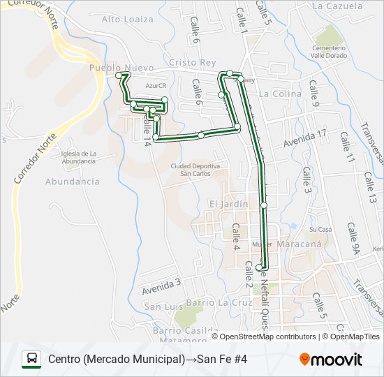Mapa de CIUDAD QUESADA - SANTA FE - ARCO IRIS de autobús