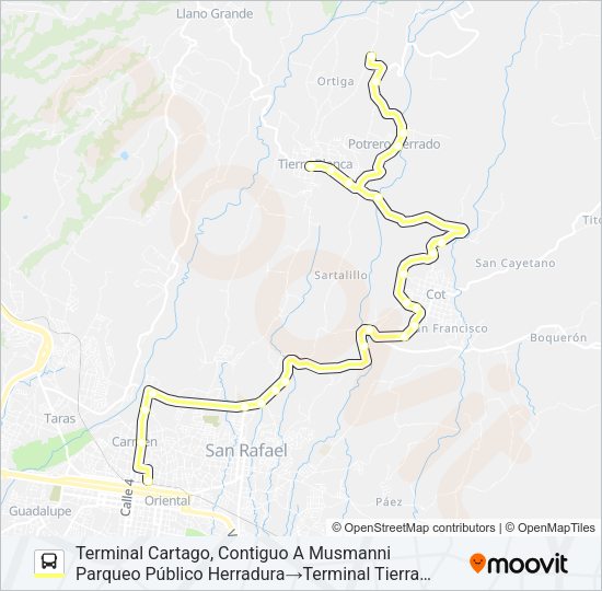 Mapa de CARTAGO - TIERRA BLANCA de autobús