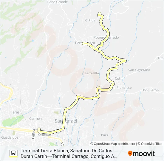CARTAGO - TIERRA BLANCA Bus Line Map